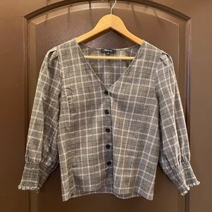 Madewell Plaid Smocked-Cuff Button-Front Shirt